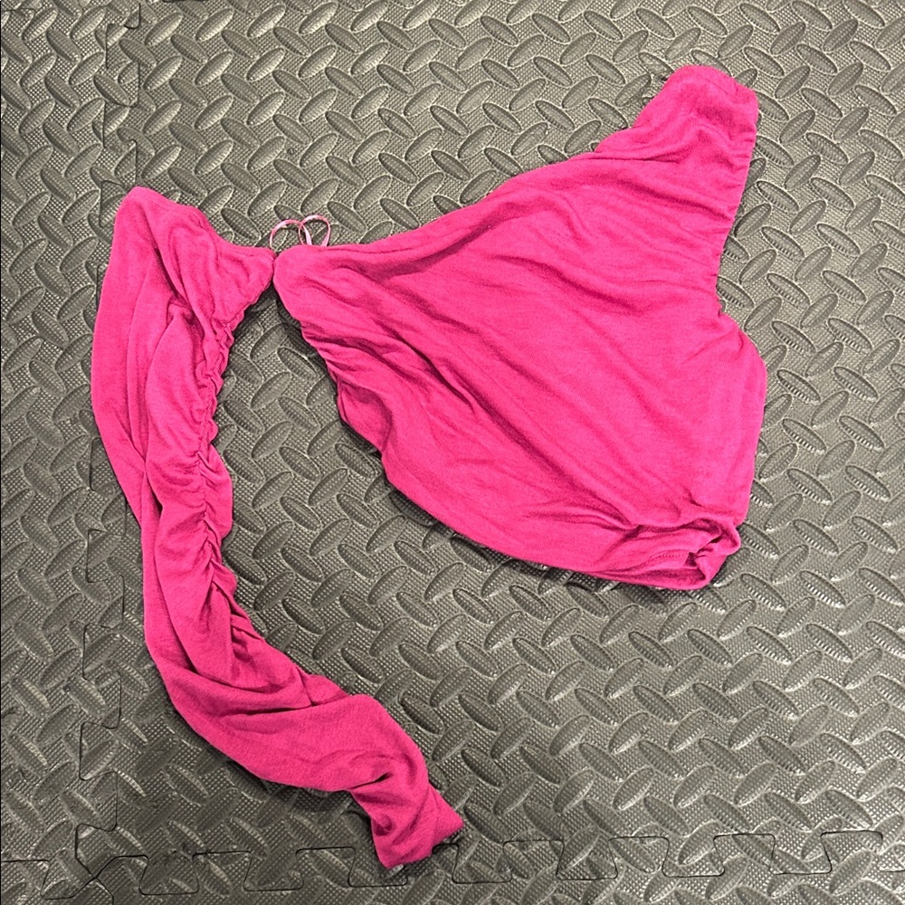 Super down asymmetric long sleeve purple crop top